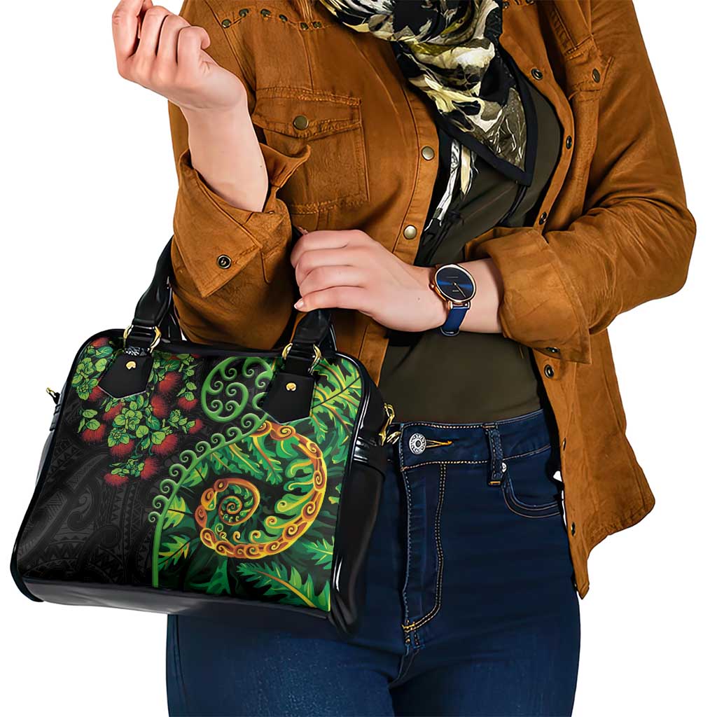 New Zealand Koru Plants and Pohutukawa Shoulder Handbag Maori Tattoo Pattern LT03 - Polynesian Pride