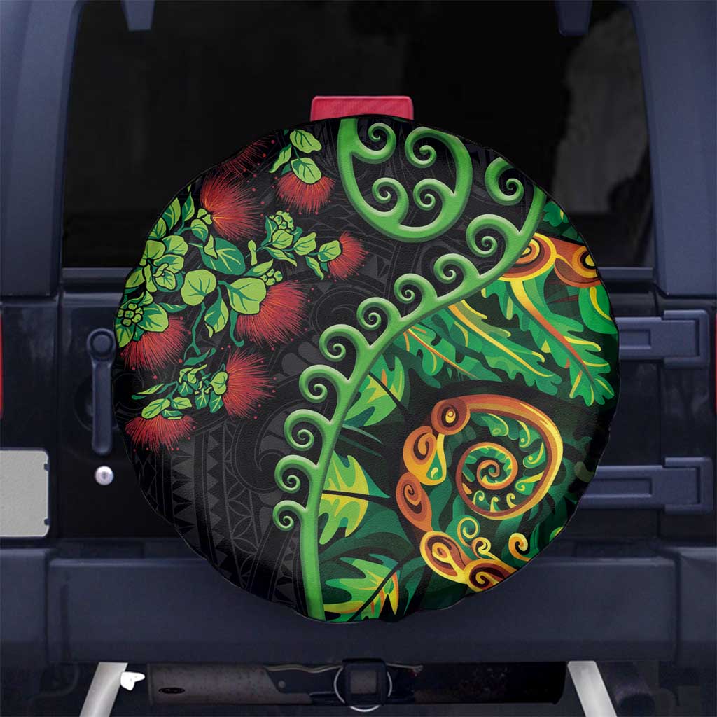 New Zealand Koru Plants and Pohutukawa Spare Tire Cover Maori Tattoo Pattern