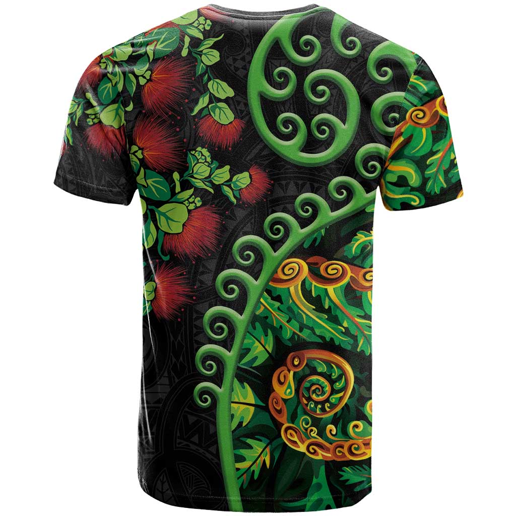 New Zealand Koru Plants and Pohutukawa T Shirt Maori Tattoo Pattern