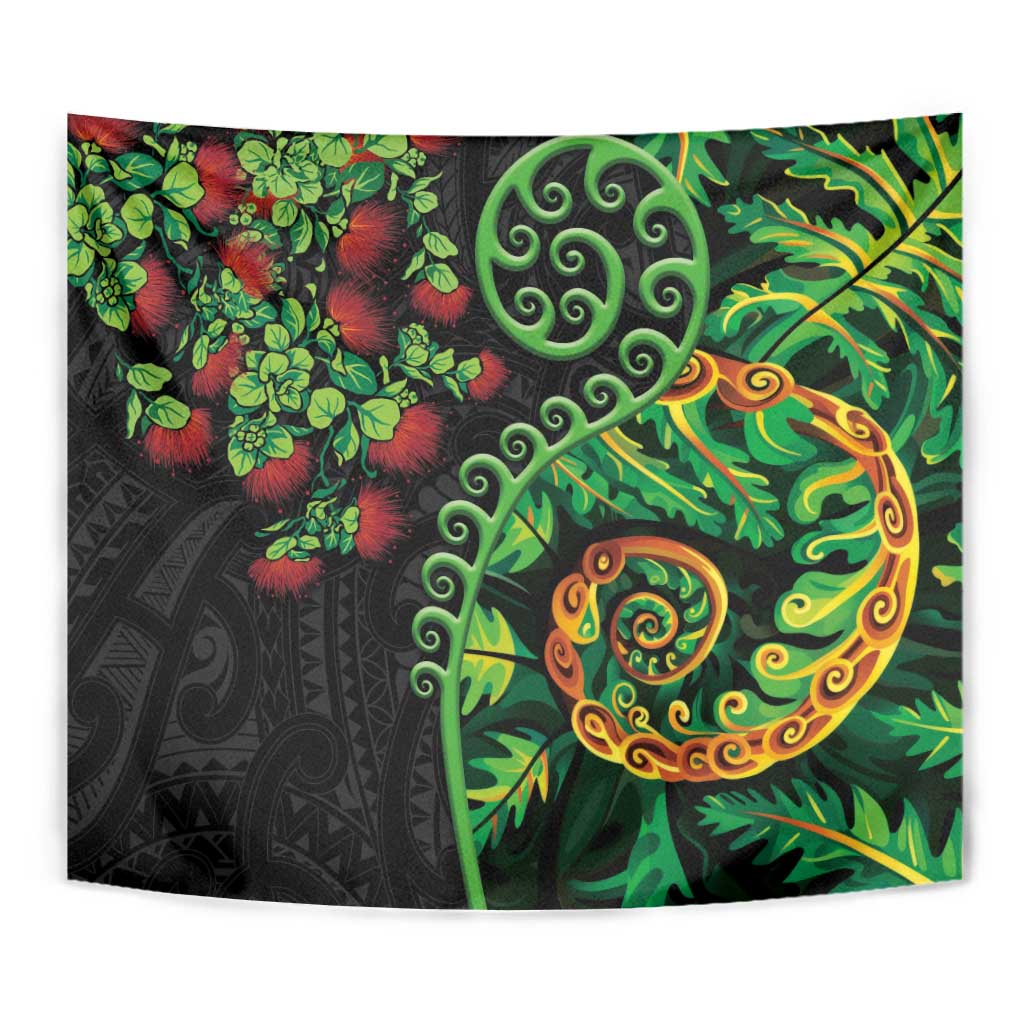 New Zealand Koru Plants and Pohutukawa Tapestry Maori Tattoo Pattern