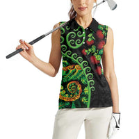 New Zealand Koru Plants and Pohutukawa Women Sleeveless Polo Shirt Maori Tattoo Pattern