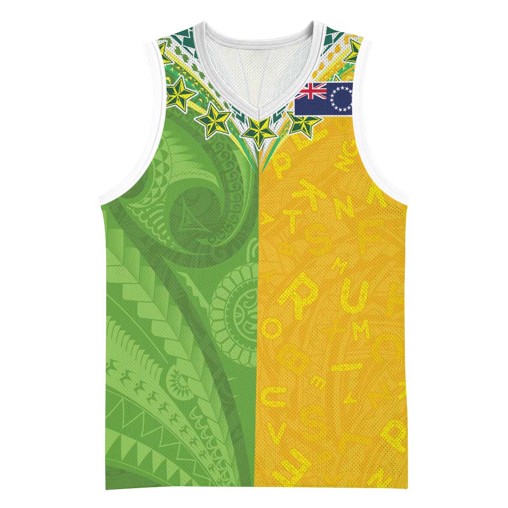 Cook Islands Language Week Basketball Jersey Tatau Pattern and Rarotongan Alphabet - Polynesian Pride