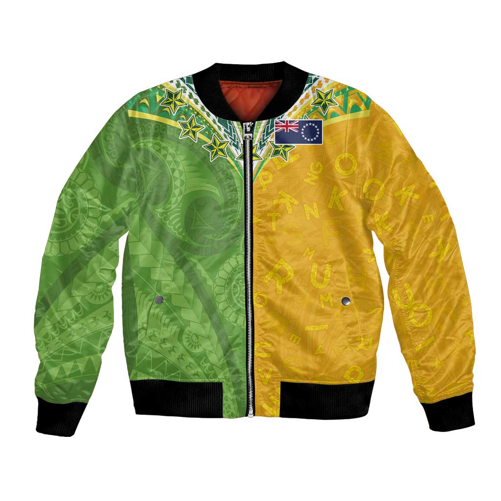 Cook Islands Language Week Bomber Jacket Tatau Pattern and Rarotongan Alphabet - Polynesian Pride
