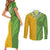 Cook Islands Language Week Couples Matching Short Sleeve Bodycon Dress and Long Sleeve Button Shirt Tatau Pattern and Rarotongan Alphabet - Polynesian Pride