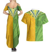 Cook Islands Language Week Couples Matching Summer Maxi Dress and Hawaiian Shirt Tatau Pattern and Rarotongan Alphabet - Polynesian Pride