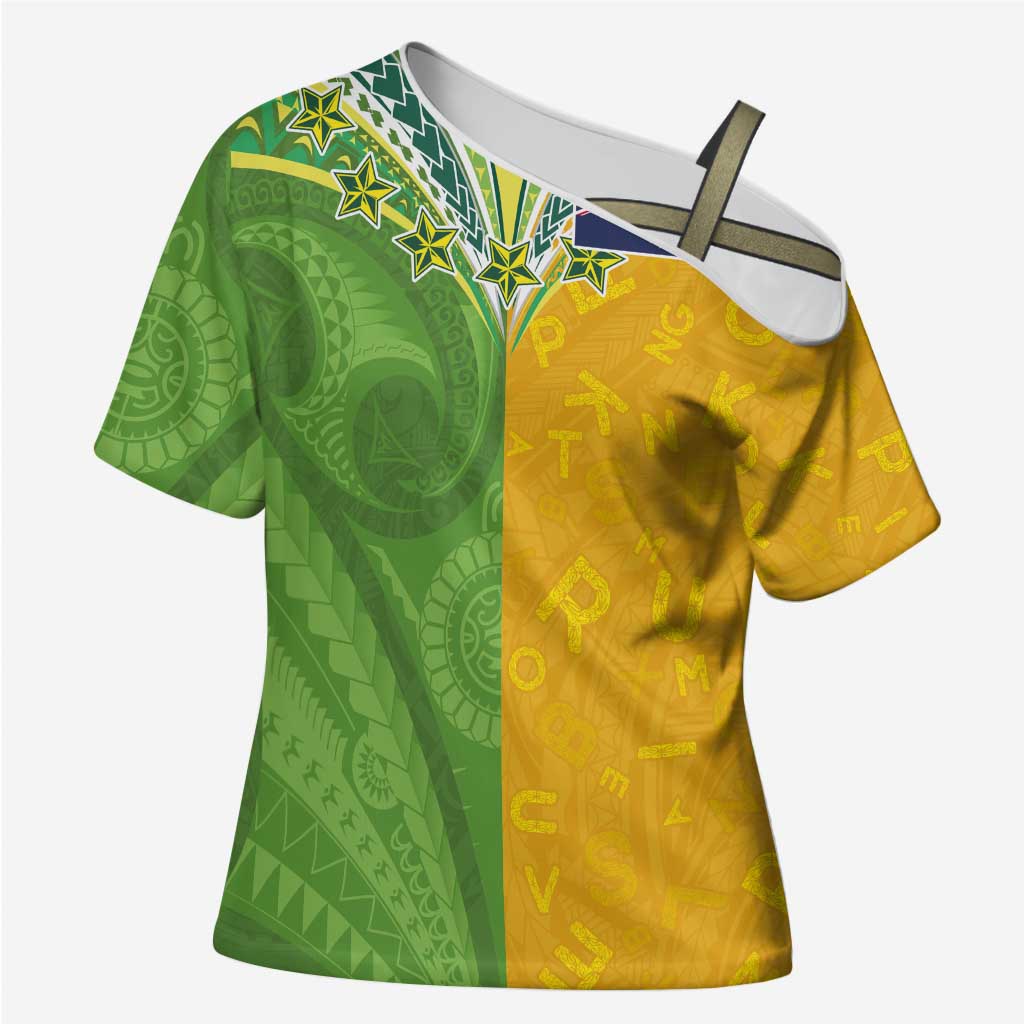 Cook Islands Language Week Cross Shoulder Shirt Tatau Pattern and Rarotongan Alphabet - Polynesian Pride