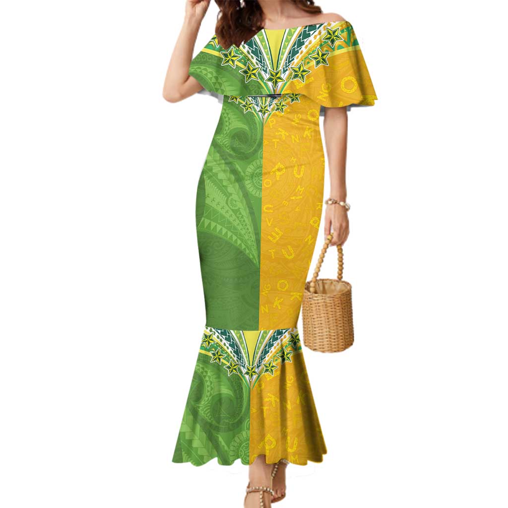 Cook Islands Language Week Family Matching Mermaid Dress and Hawaiian Shirt Tatau Pattern and Rarotongan Alphabet - Polynesian Pride