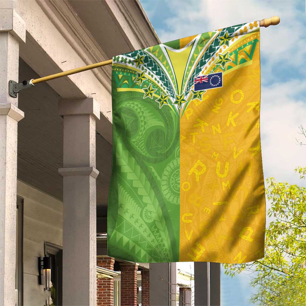 Cook Islands Language Week Garden Flag Tatau Pattern and Rarotongan Alphabet - Polynesian Pride