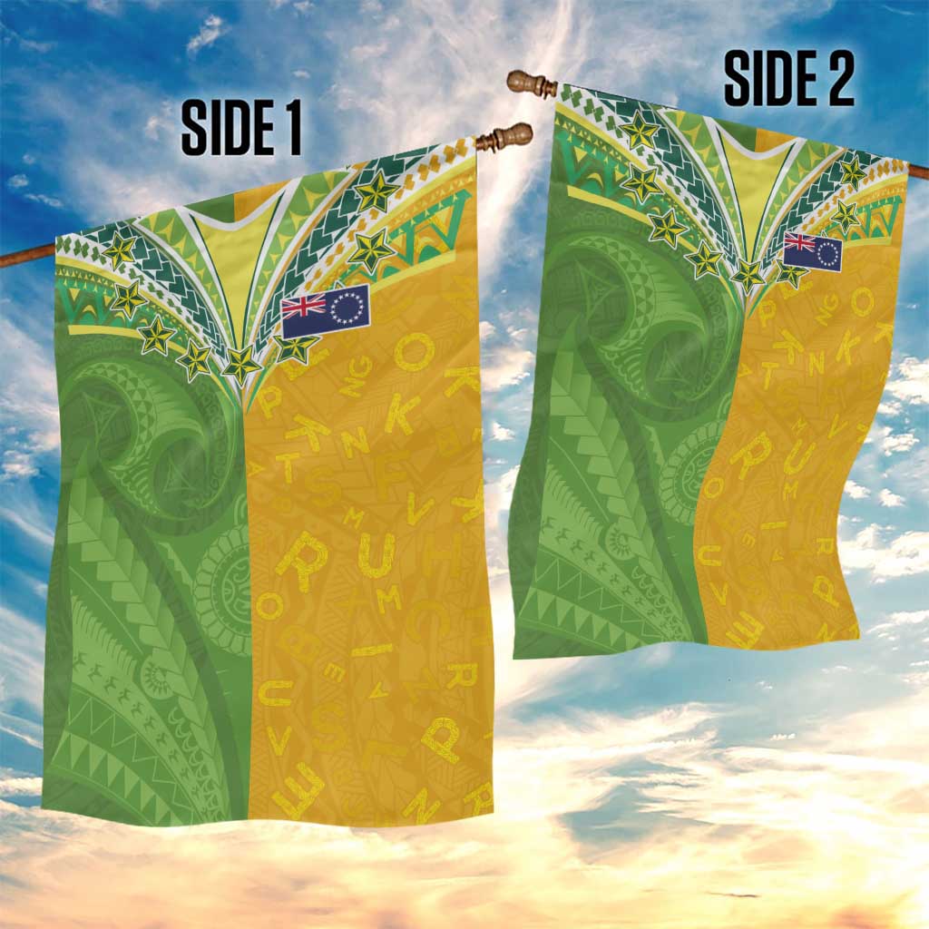 Cook Islands Language Week Garden Flag Tatau Pattern and Rarotongan Alphabet - Polynesian Pride