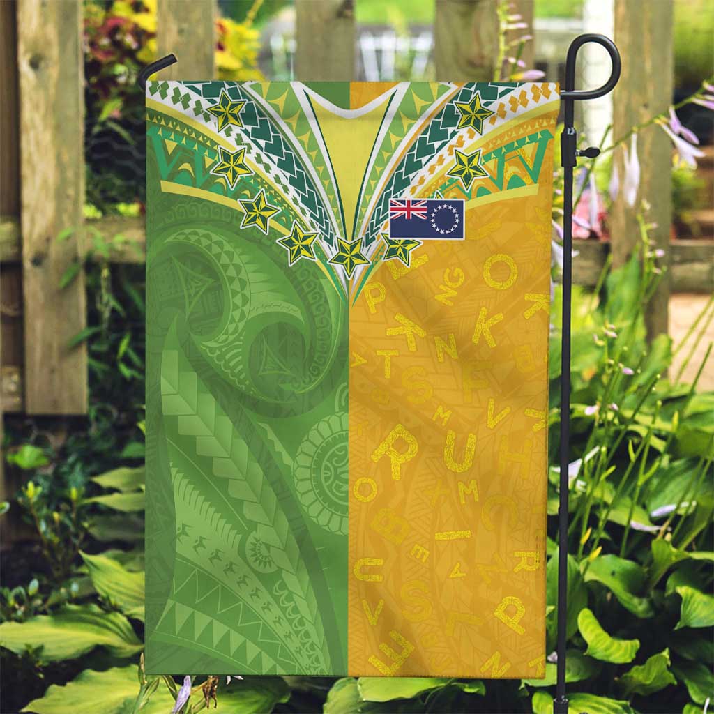 Cook Islands Language Week Garden Flag Tatau Pattern and Rarotongan Alphabet - Polynesian Pride