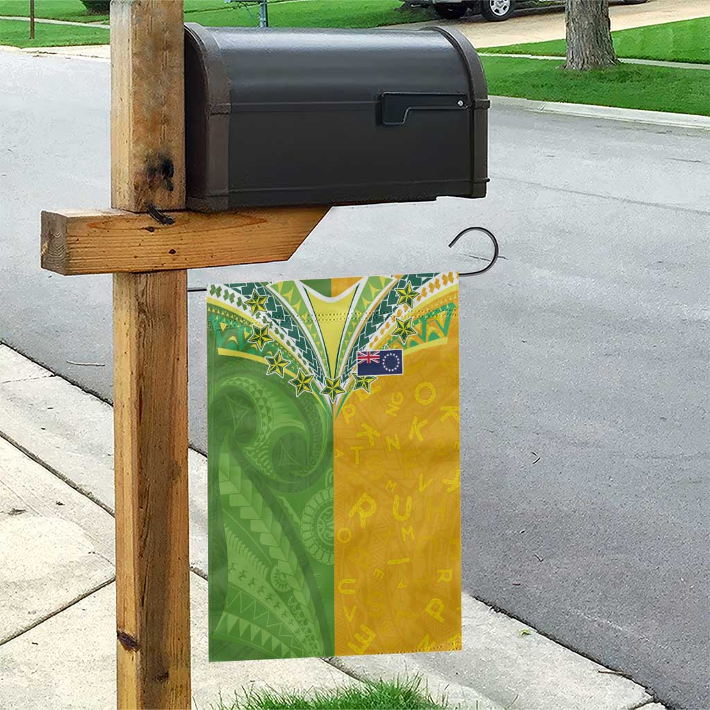 Cook Islands Language Week Garden Flag Tatau Pattern and Rarotongan Alphabet - Polynesian Pride