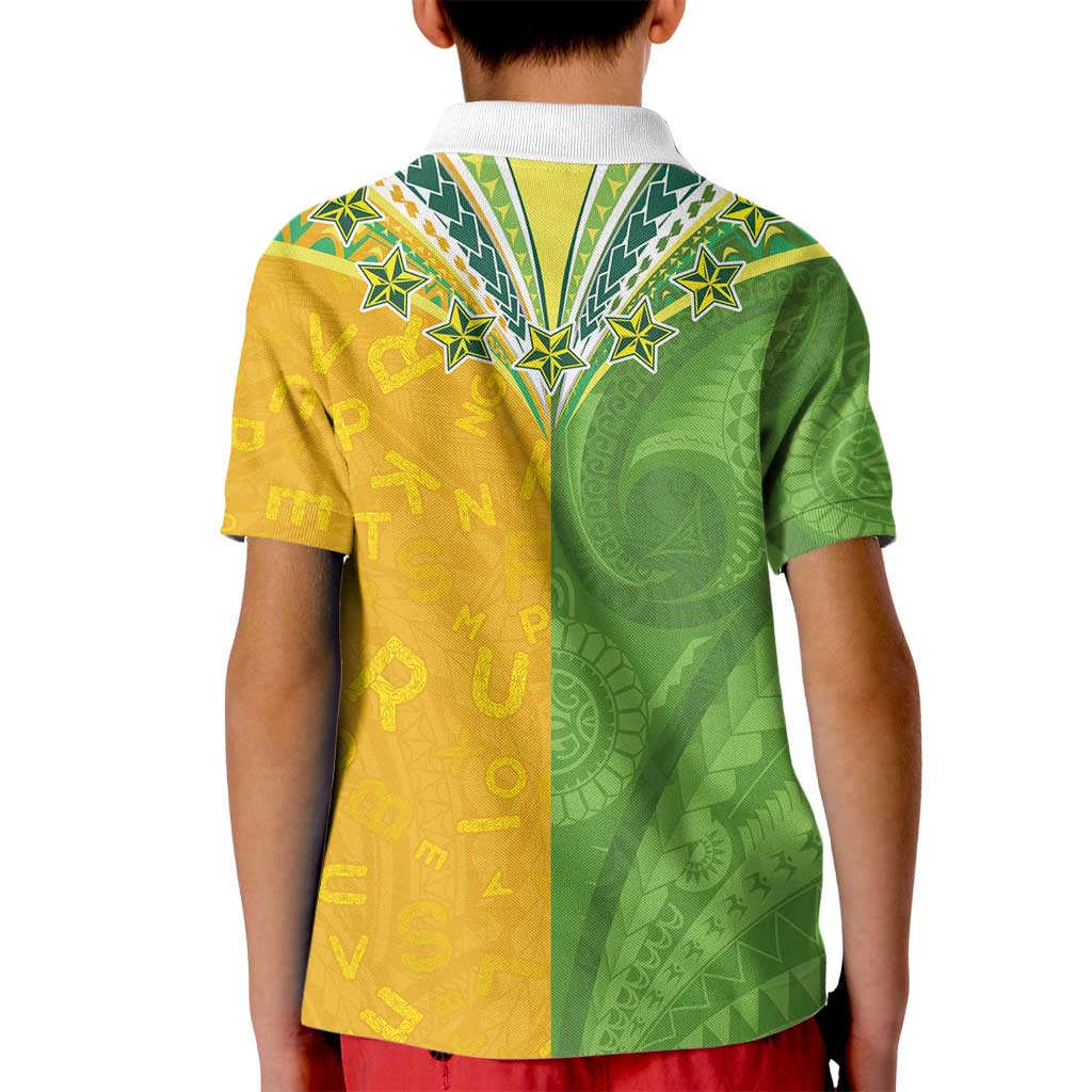 Cook Islands Language Week Kid Polo Shirt Tatau Pattern and Rarotongan Alphabet - Polynesian Pride