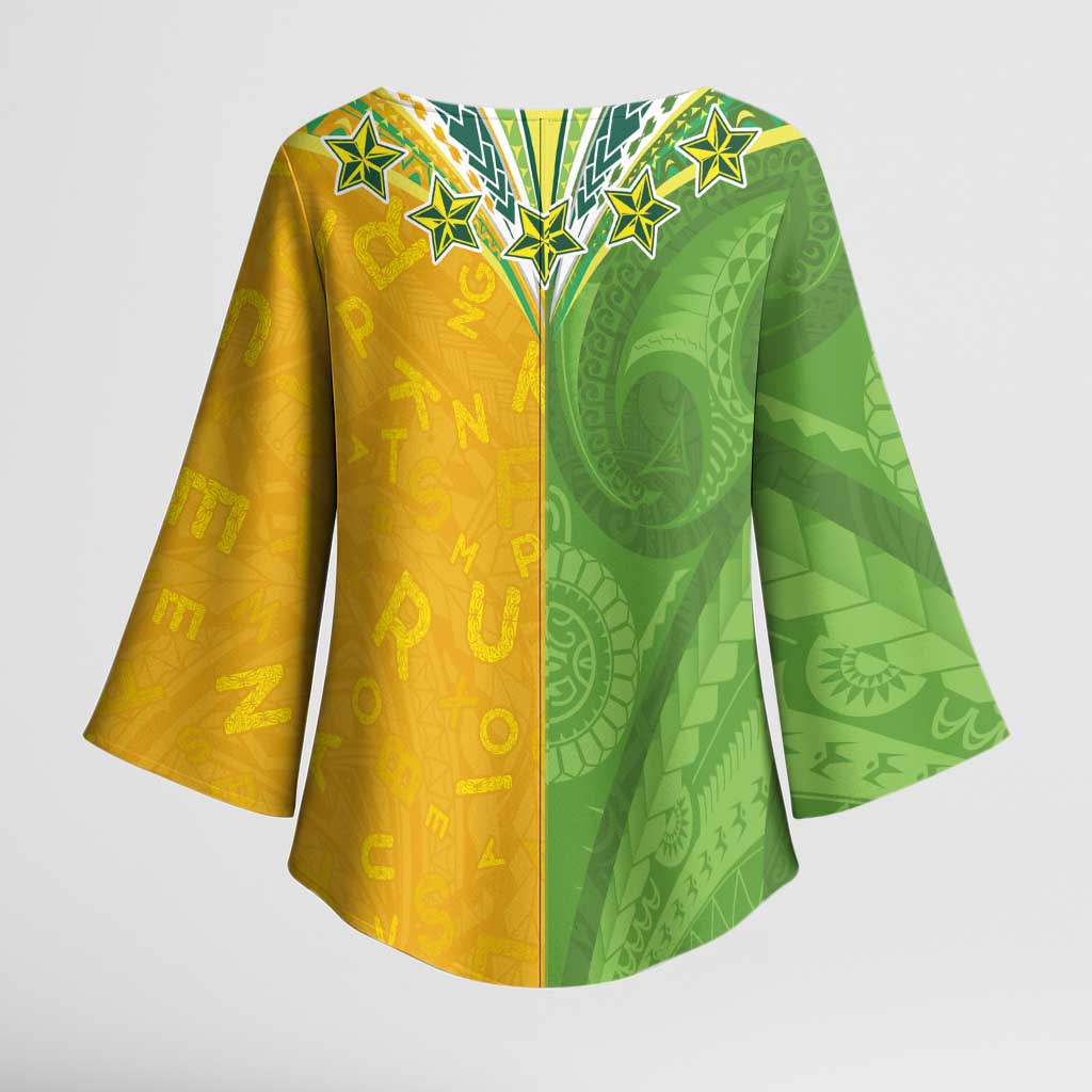 Cook Islands Language Week Kimono Sleeve Blouse Tatau Pattern and Rarotongan Alphabet - Polynesian Pride