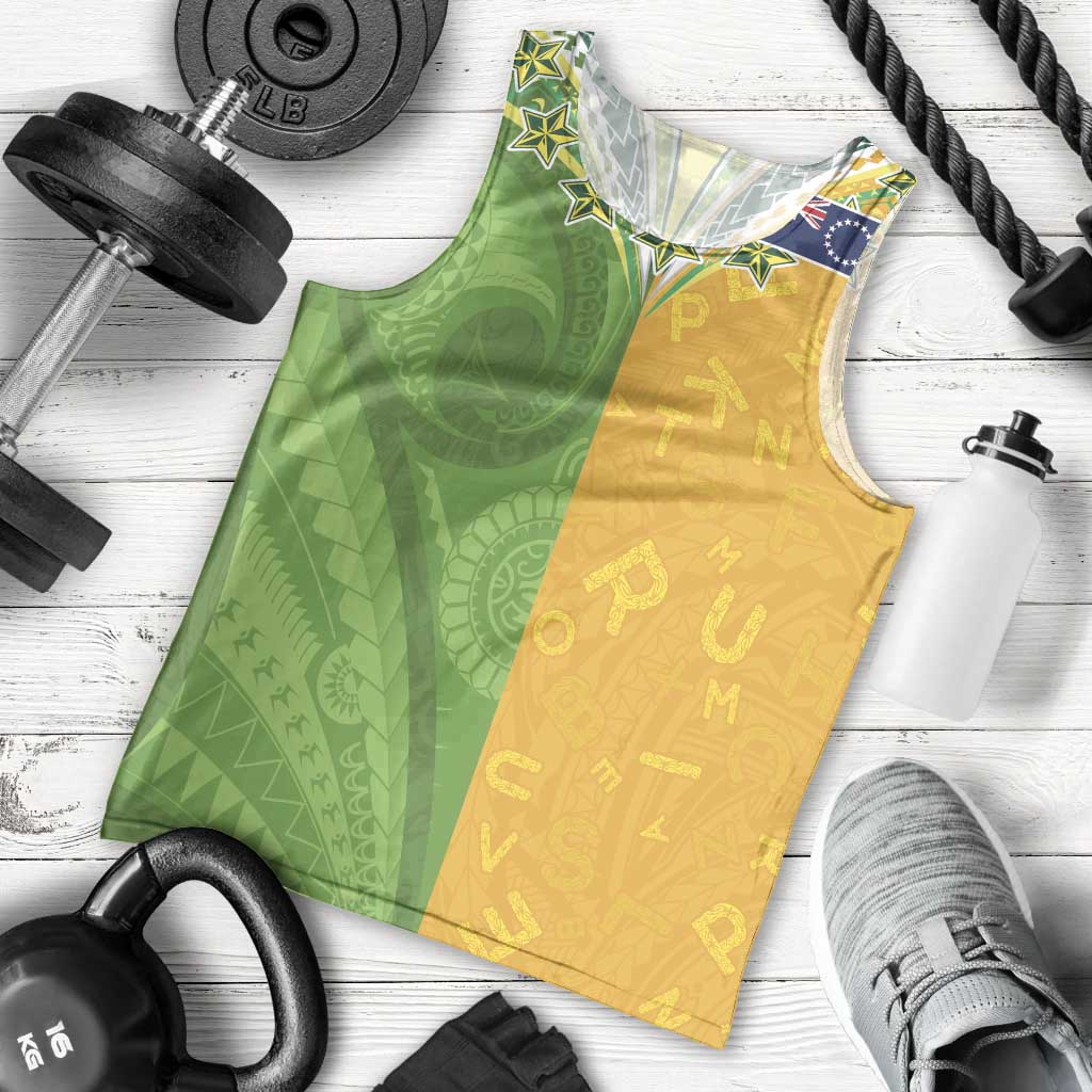 Cook Islands Language Week Men Tank Top Tatau Pattern and Rarotongan Alphabet - Polynesian Pride