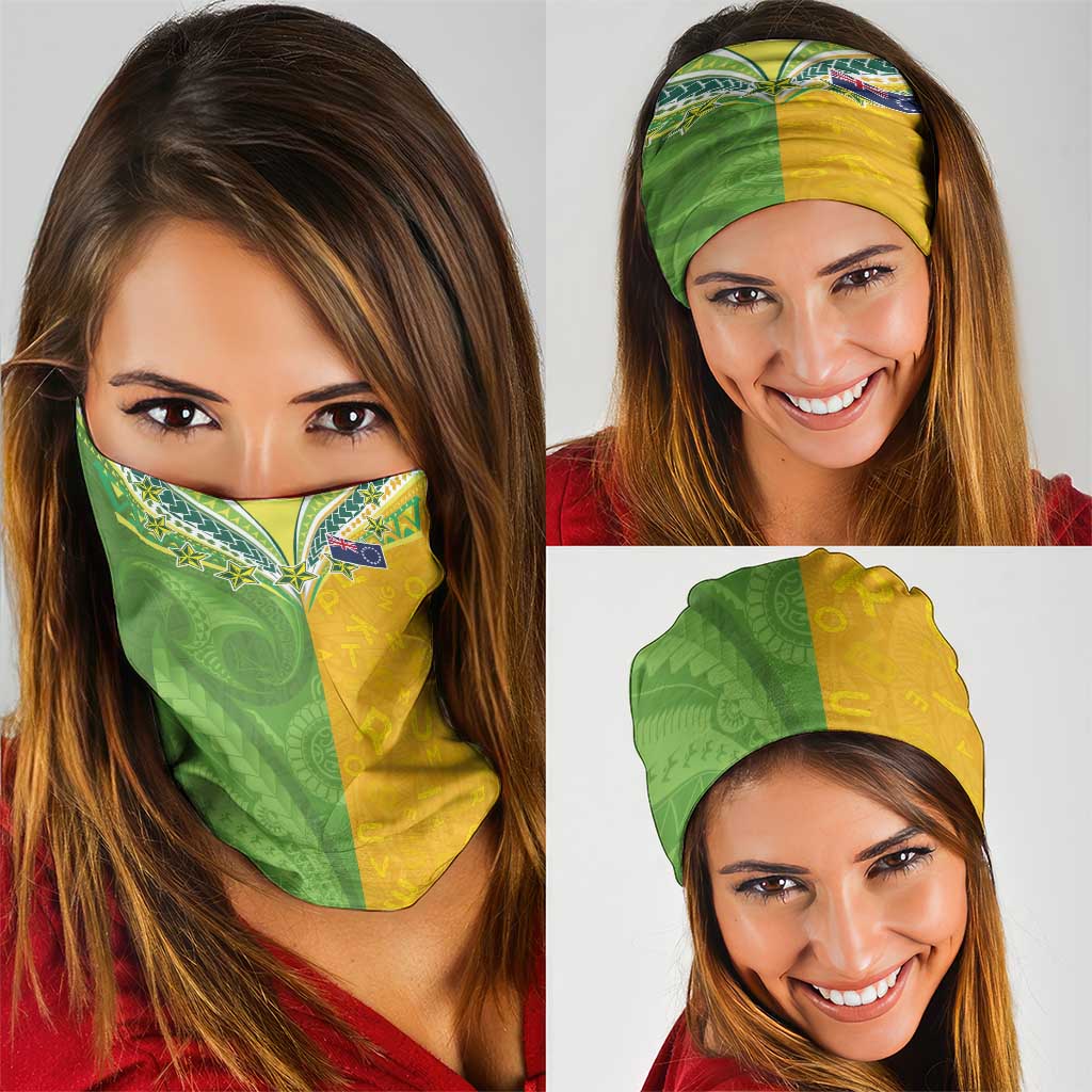 Cook Islands Language Week Neck Gaiter Tatau Pattern and Rarotongan Alphabet - Polynesian Pride