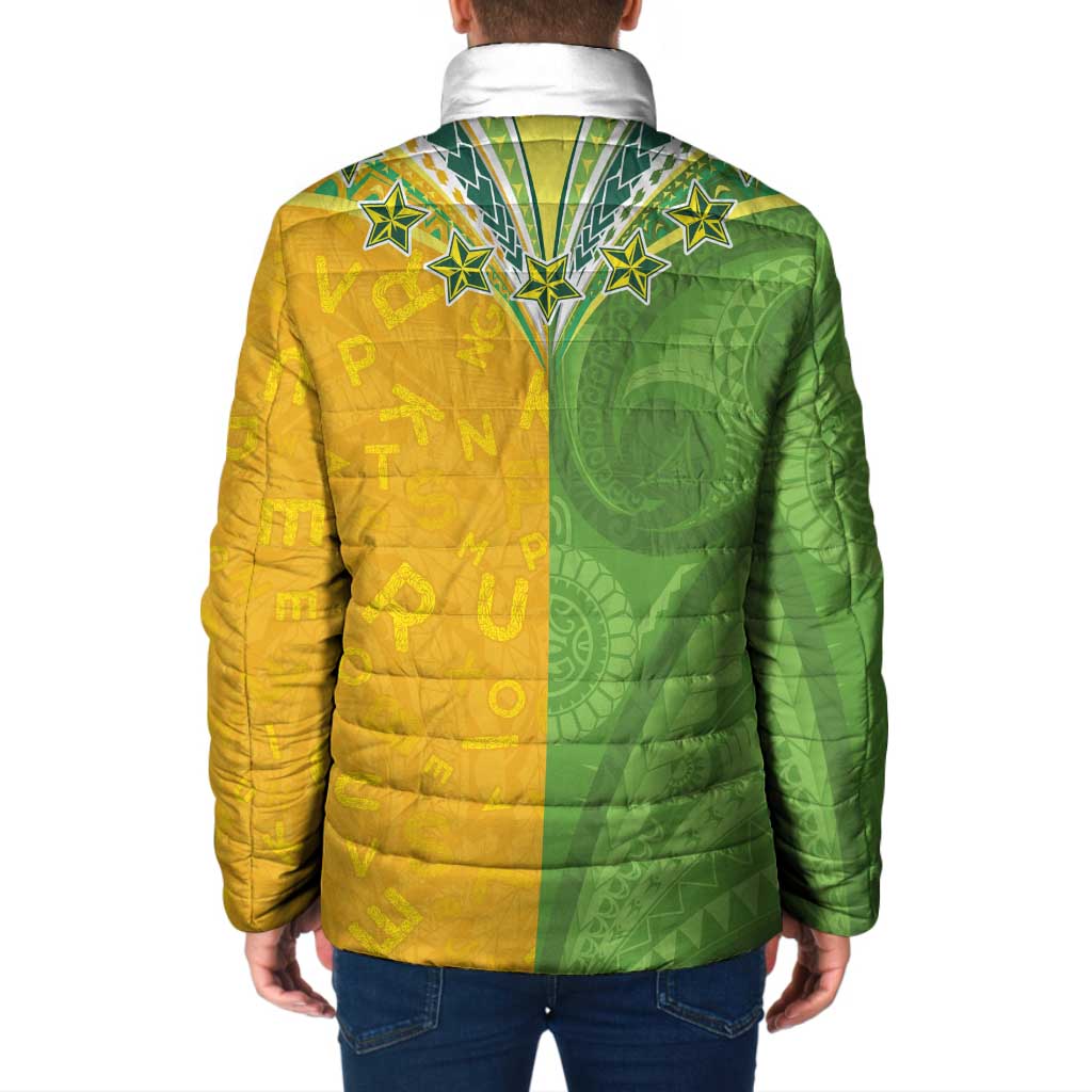 Cook Islands Language Week Padded Jacket Tatau Pattern and Rarotongan Alphabet - Polynesian Pride
