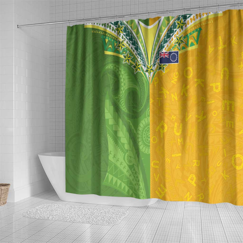 Cook Islands Language Week Shower Curtain Tatau Pattern and Rarotongan Alphabet - Polynesian Pride