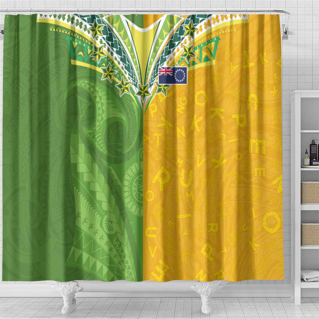 Cook Islands Language Week Shower Curtain Tatau Pattern and Rarotongan Alphabet - Polynesian Pride
