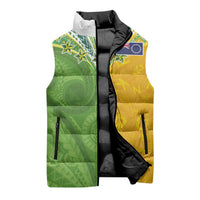 Cook Islands Language Week Sleeveless Puffer Jacket Tatau Pattern and Rarotongan Alphabet - Polynesian Pride