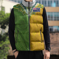 Cook Islands Language Week Sleeveless Puffer Jacket Tatau Pattern and Rarotongan Alphabet - Polynesian Pride