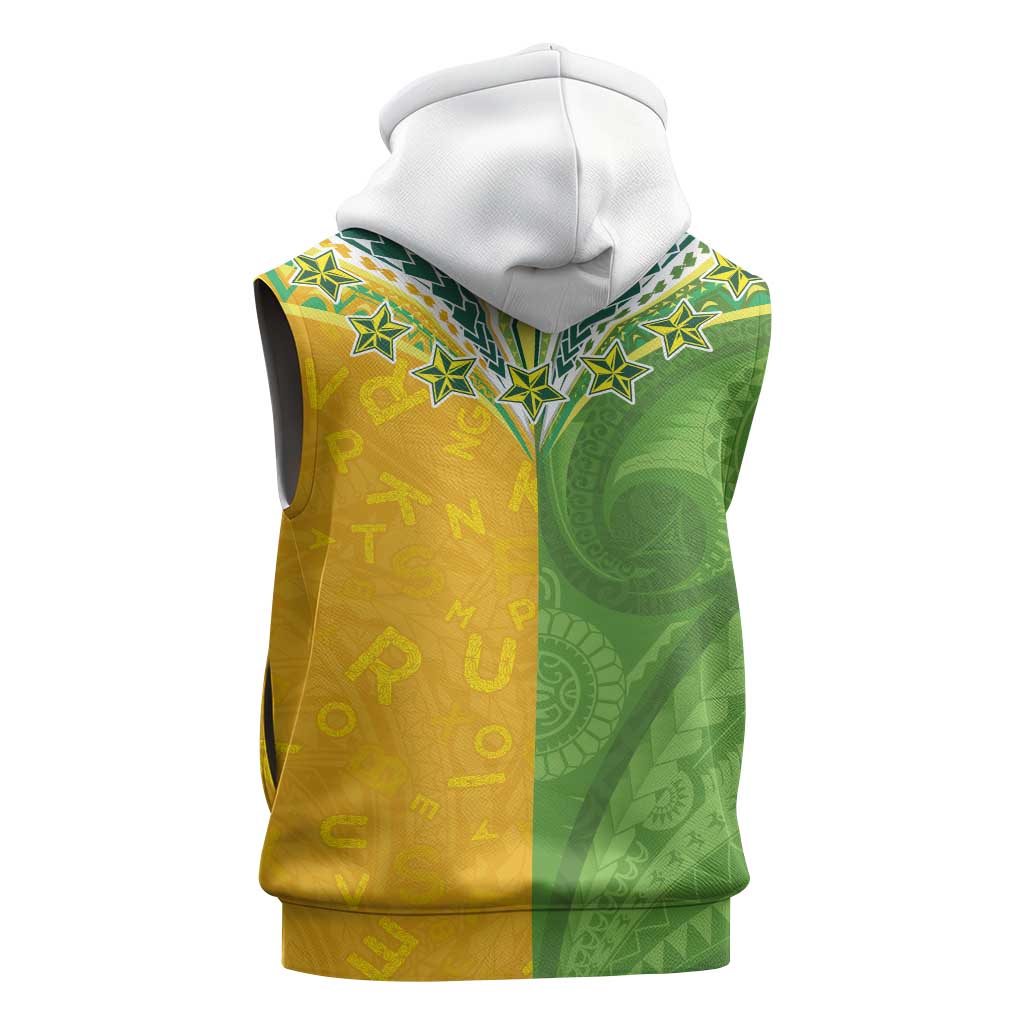 Cook Islands Language Week Sleeveless Zip Hoodie Tatau Pattern and Rarotongan Alphabet - Polynesian Pride