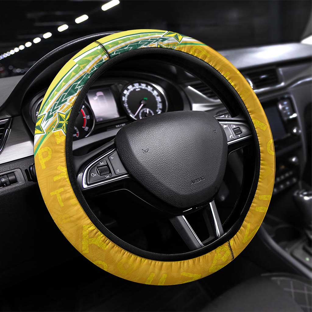 Cook Islands Language Week Steering Wheel Cover Tatau Pattern and Rarotongan Alphabet - Polynesian Pride