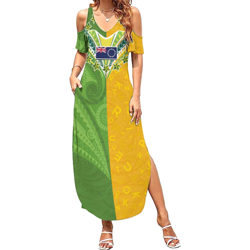 Cook Islands Language Week Summer Maxi Dress Tatau Pattern and Rarotongan Alphabet - Polynesian Pride