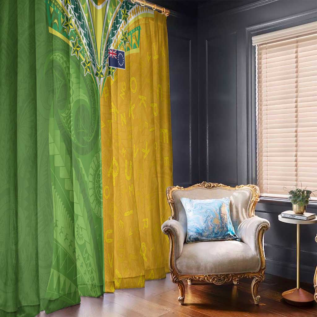 Cook Islands Language Week Window Curtain Tatau Pattern and Rarotongan Alphabet - Polynesian Pride