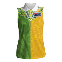 Cook Islands Language Week Women Sleeveless Polo Shirt Tatau Pattern and Rarotongan Alphabet - Polynesian Pride