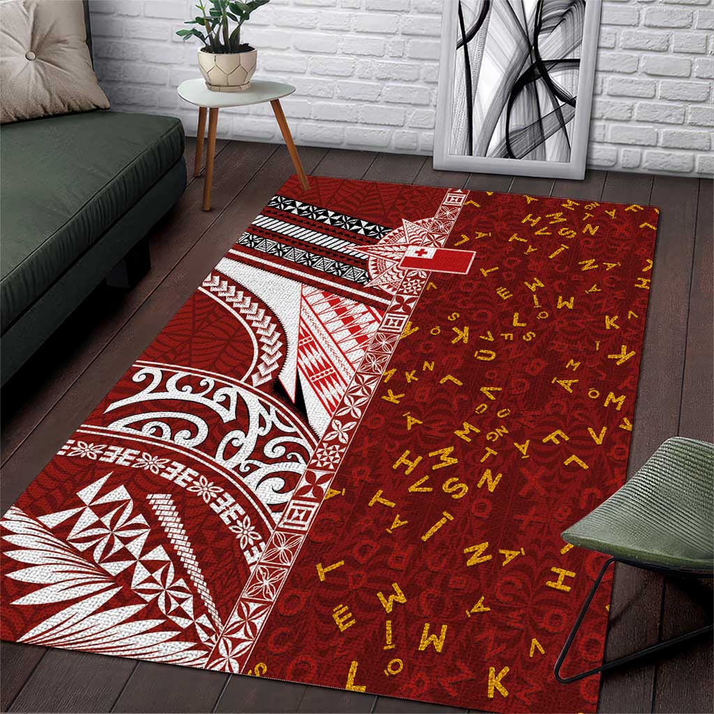 Tonga Language Week Area Rug Ngatu Pattern and Tongan Alphabet - Polynesian Pride