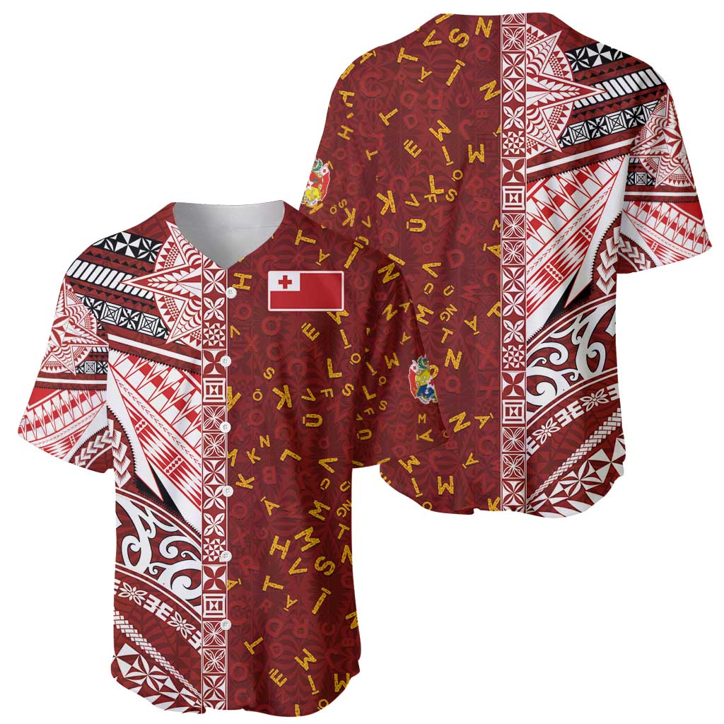 Tonga Language Week Baseball Jersey Ngatu Pattern and Tongan Alphabet - Polynesian Pride