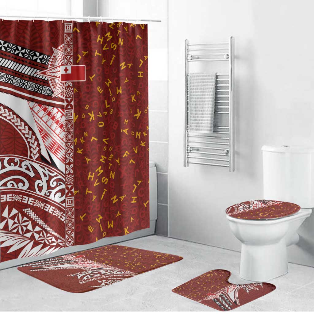 Tonga Language Week Bathroom Set Ngatu Pattern and Tongan Alphabet - Polynesian Pride