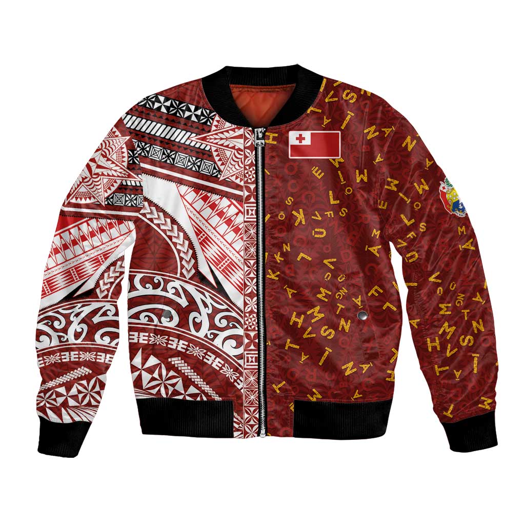 Tonga Language Week Bomber Jacket Ngatu Pattern and Tongan Alphabet - Polynesian Pride