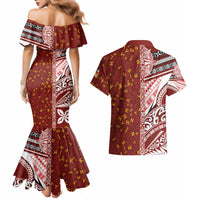 Tonga Language Week Couples Matching Mermaid Dress and Hawaiian Shirt Ngatu Pattern and Tongan Alphabet - Polynesian Pride