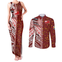 Tonga Language Week Couples Matching Tank Maxi Dress and Long Sleeve Button Shirt Ngatu Pattern and Tongan Alphabet - Polynesian Pride