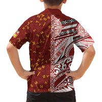 Tonga Language Week Family Matching Long Sleeve Bodycon Dress and Hawaiian Shirt Ngatu Pattern and Tongan Alphabet - Polynesian Pride
