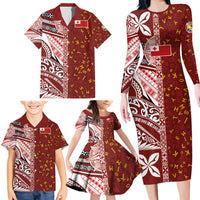 Tonga Language Week Family Matching Long Sleeve Bodycon Dress and Hawaiian Shirt Ngatu Pattern and Tongan Alphabet - Polynesian Pride