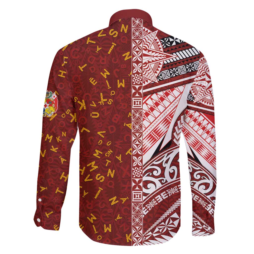 Tonga Language Week Family Matching Long Sleeve Bodycon Dress and Hawaiian Shirt Ngatu Pattern and Tongan Alphabet - Polynesian Pride