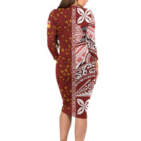 Tonga Language Week Family Matching Long Sleeve Bodycon Dress and Hawaiian Shirt Ngatu Pattern and Tongan Alphabet - Polynesian Pride