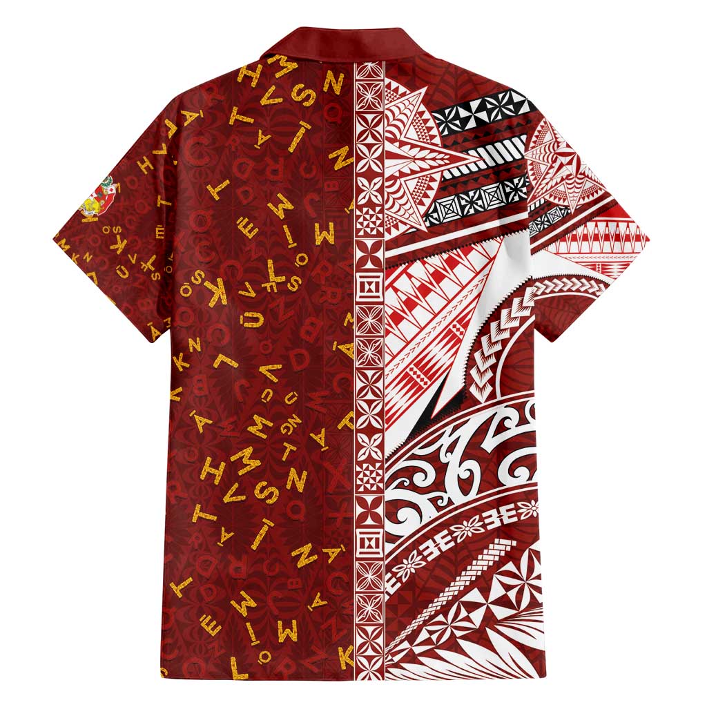 Tonga Language Week Family Matching Off Shoulder Short Dress and Hawaiian Shirt Ngatu Pattern and Tongan Alphabet - Polynesian Pride