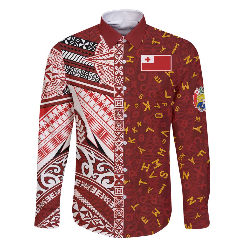 Tonga Language Week Family Matching Off Shoulder Short Dress and Hawaiian Shirt Ngatu Pattern and Tongan Alphabet - Polynesian Pride
