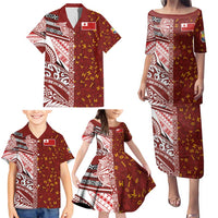 Tonga Language Week Family Matching Puletasi and Hawaiian Shirt Ngatu Pattern and Tongan Alphabet - Polynesian Pride