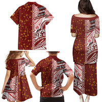 Tonga Language Week Family Matching Puletasi and Hawaiian Shirt Ngatu Pattern and Tongan Alphabet - Polynesian Pride