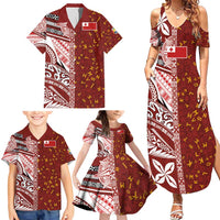 Tonga Language Week Family Matching Summer Maxi Dress and Hawaiian Shirt Ngatu Pattern and Tongan Alphabet - Polynesian Pride