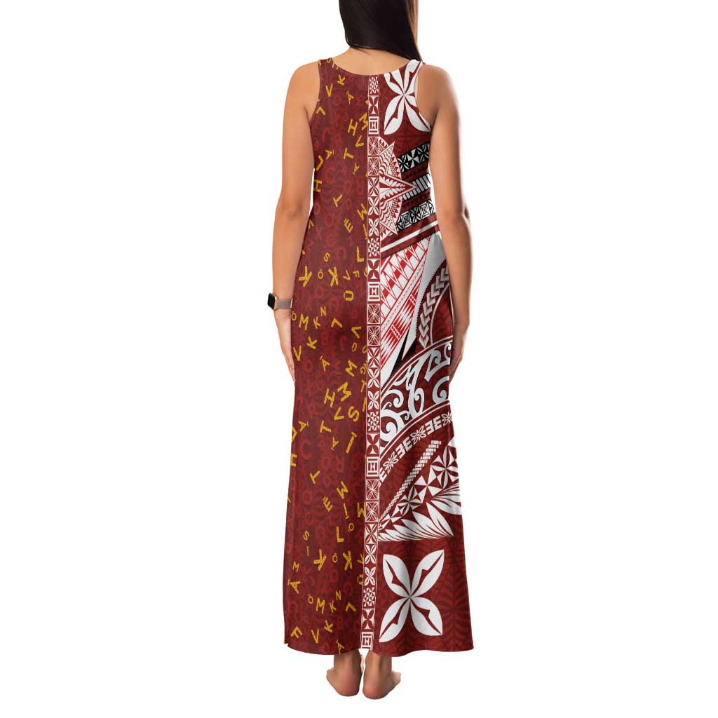 Tonga Language Week Family Matching Tank Maxi Dress and Hawaiian Shirt Ngatu Pattern and Tongan Alphabet - Polynesian Pride