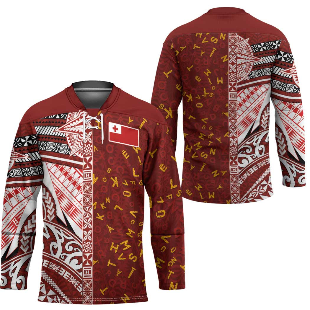 Tonga Language Week Hockey Jersey Ngatu Pattern and Tongan Alphabet - Polynesian Pride