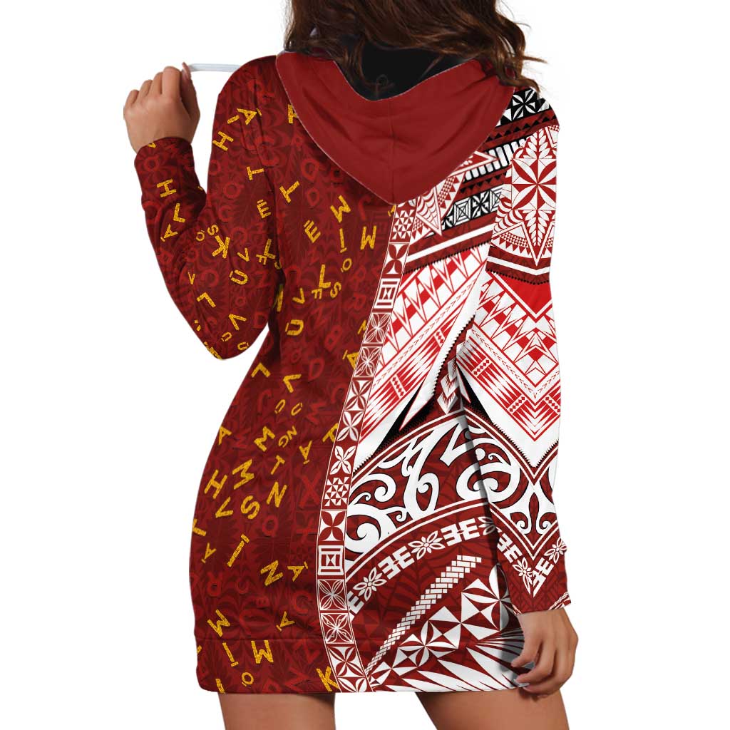 Tonga Language Week Hoodie Dress Ngatu Pattern and Tongan Alphabet - Polynesian Pride