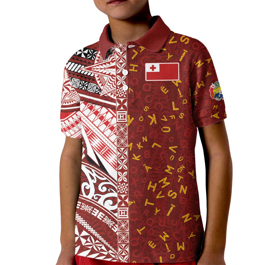 Tonga Language Week Kid Polo Shirt Ngatu Pattern and Tongan Alphabet - Polynesian Pride