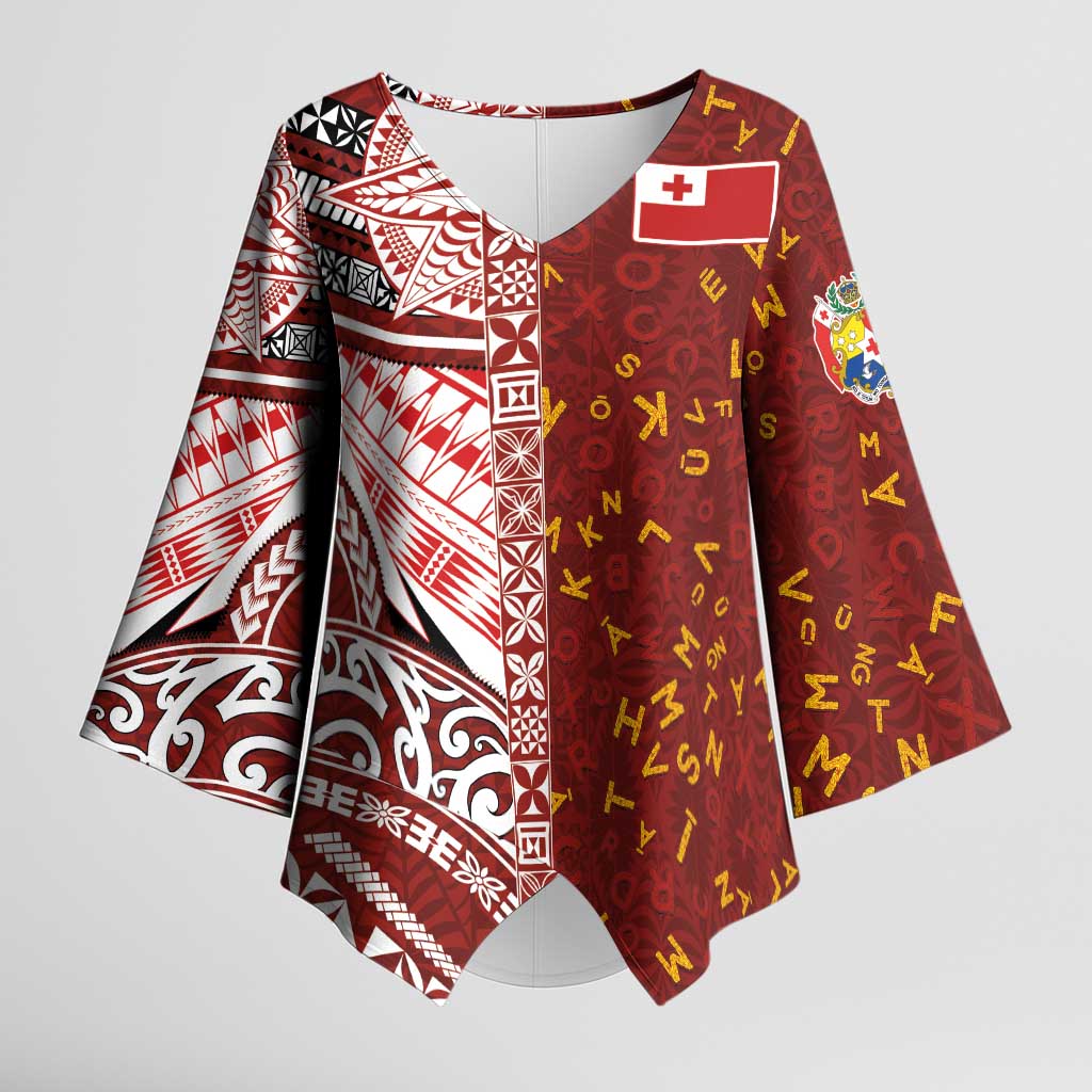 Tonga Language Week Kimono Sleeve Blouse Ngatu Pattern and Tongan Alphabet - Polynesian Pride