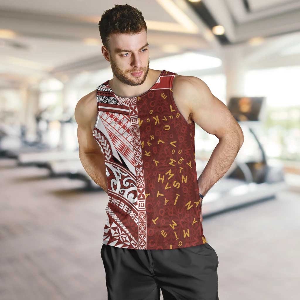 Tonga Language Week Men Tank Top Ngatu Pattern and Tongan Alphabet - Polynesian Pride
